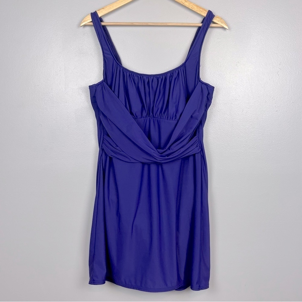 Lands End purple Grecian style modest 1 piece swimdress, size 18. - Picture 1 of 8